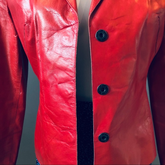 100% Leather Jacket - Bright Fire Engine Red - Picture 2 of 6